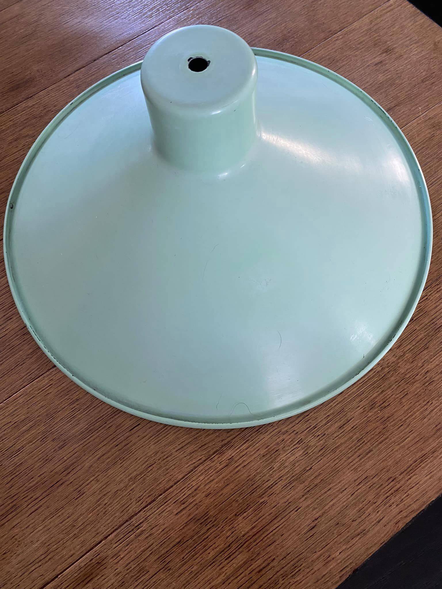 Industrial style metal lampshade. Almond green color.