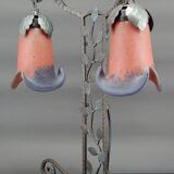 Two-headed wrought iron lamp by Muller, Art Deco, France, Circa 1920