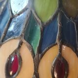 Pair of antique brass lamps, glass lampshades, 42x20, stained glass, Tiffany style.ent