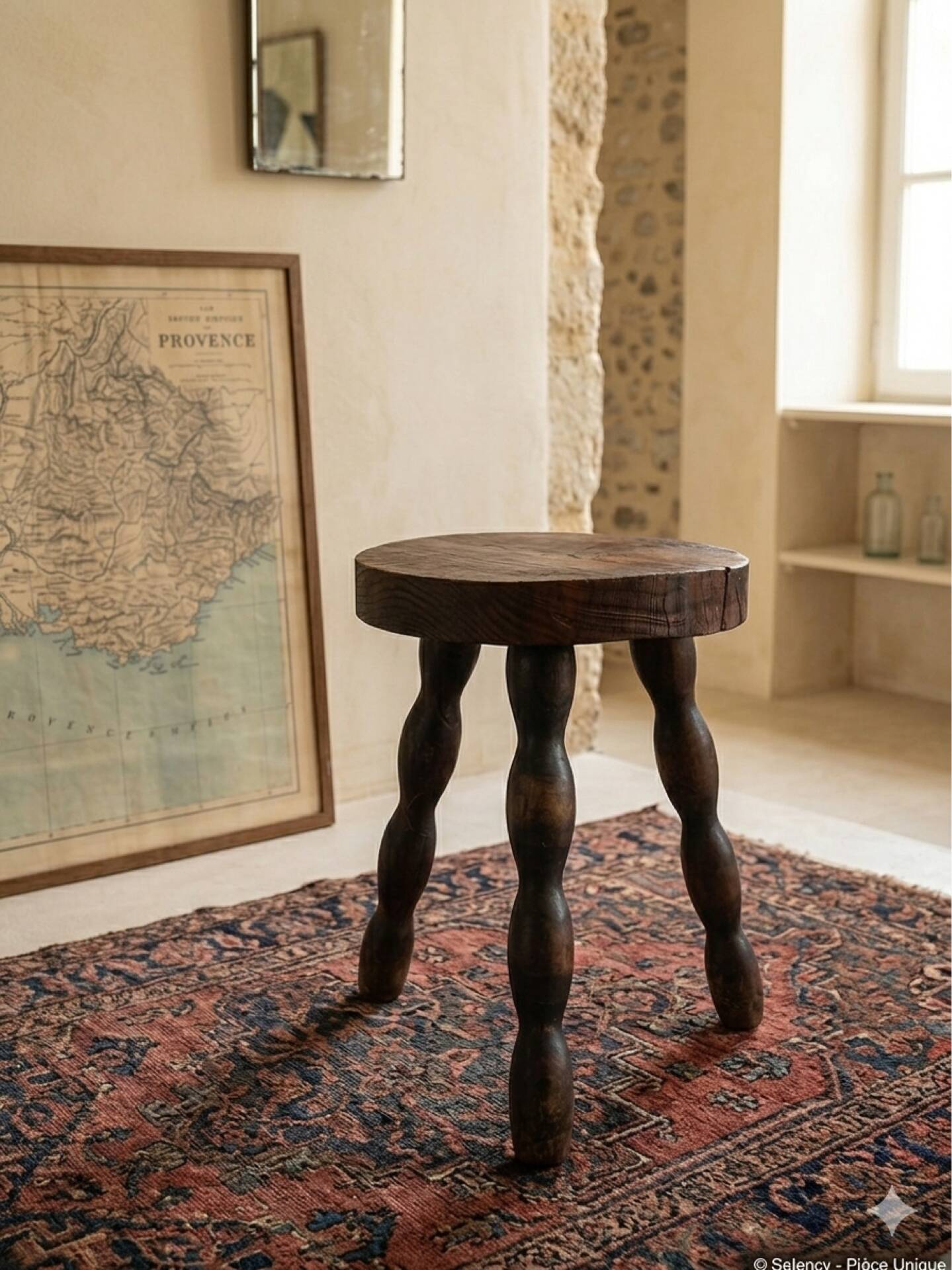 Small Spanish stool in solid oak – circa 1960