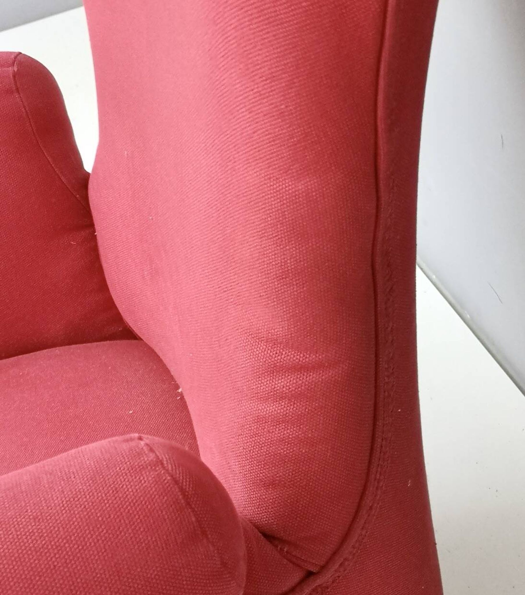 Wingback Red Cotton Armchair with Brass Feet, Italy