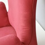 Wingback Red Cotton Armchair with Brass Feet, Italy