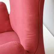 Wingback Red Cotton Armchair with Brass Feet, Italy