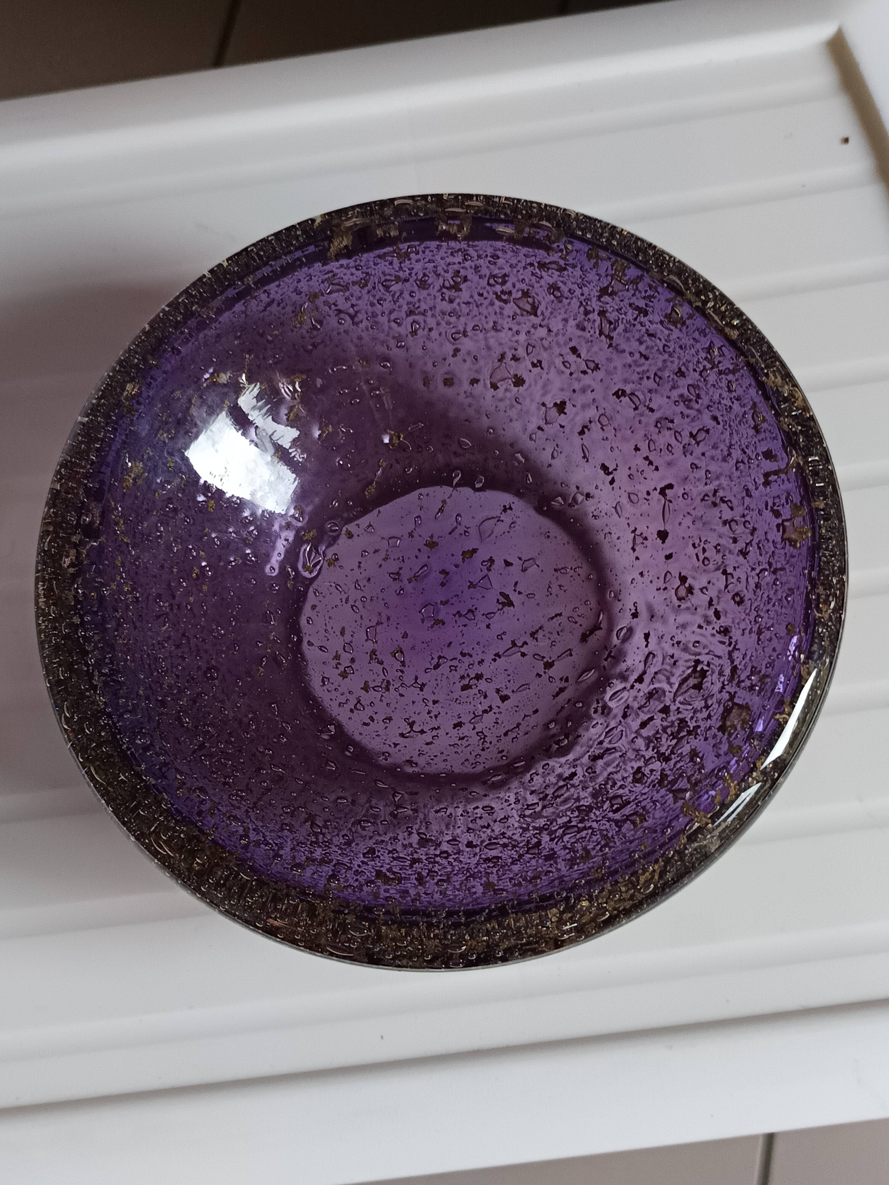 Purple Murano glass pocket bowl with aventurine – attributed to Seguso