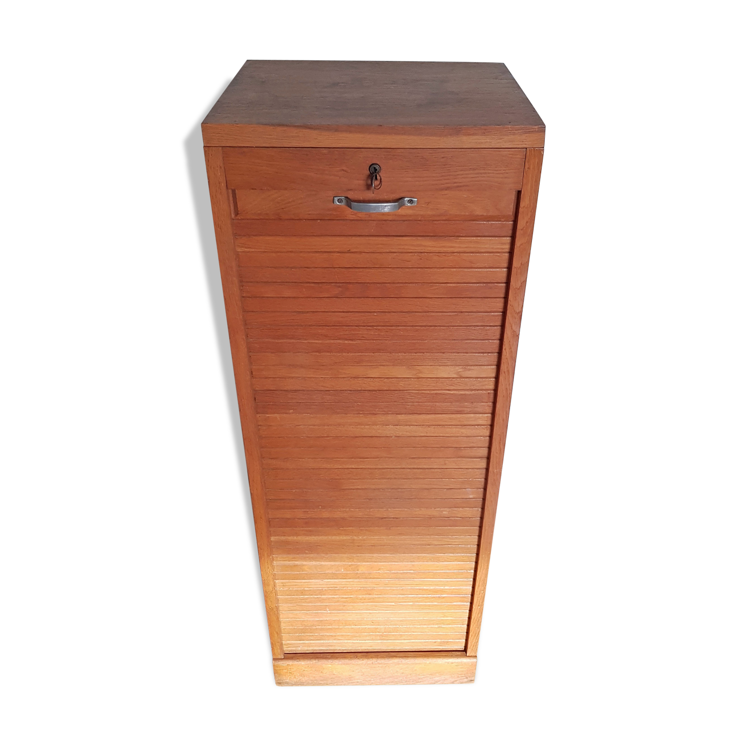 Rolling curtain filing cabinet in vintage oak