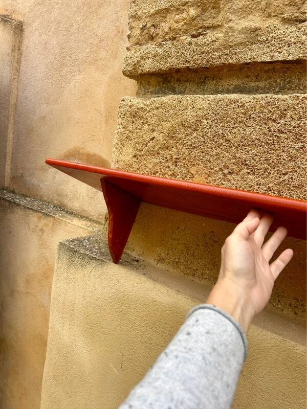 Mahogany-colored wooden shelf