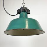 Industrial Green Enamel Factory Lamp with Cast Iron Top, 1960s