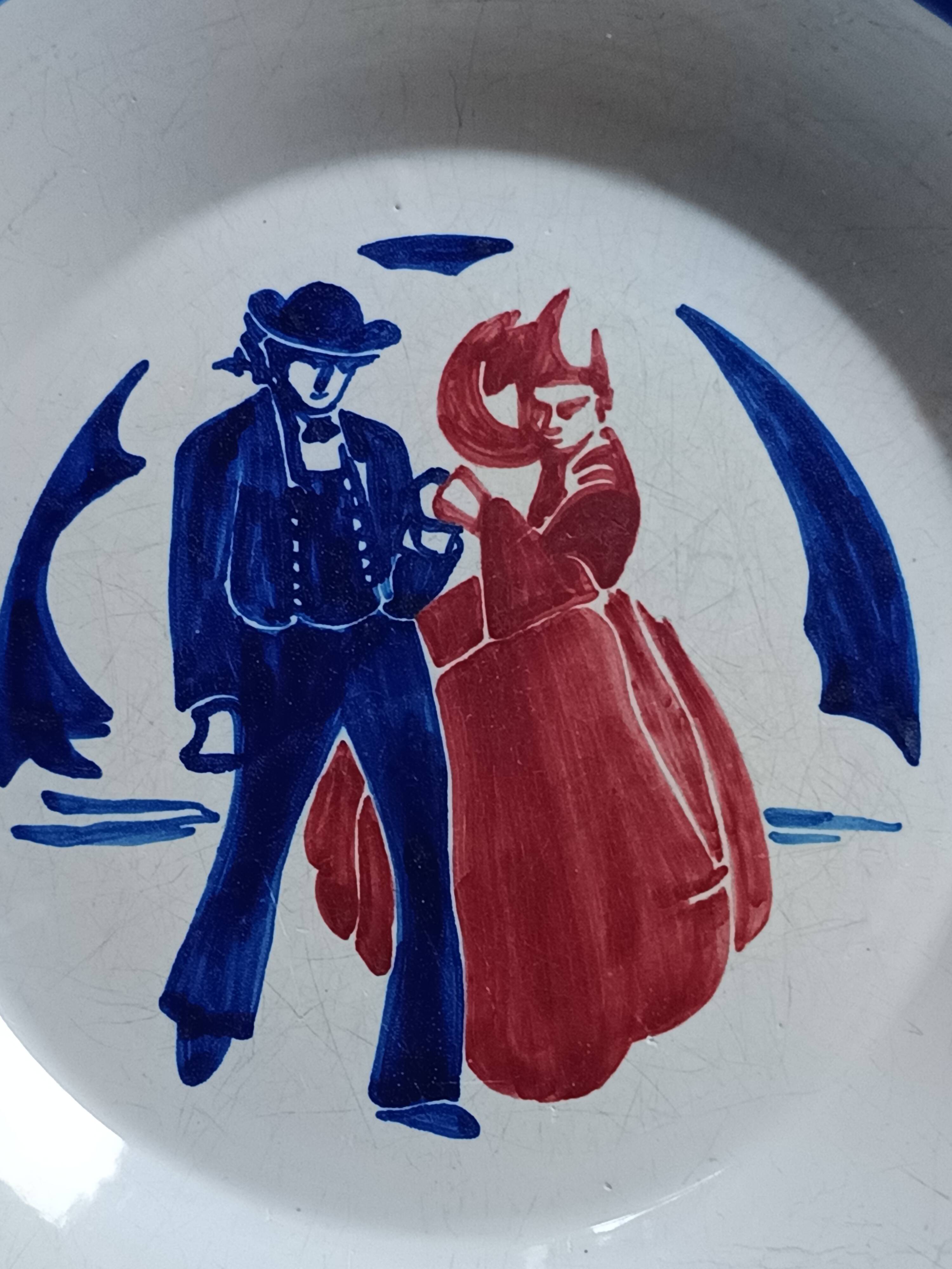 set of 4 Art Deco plates signed Louis Garin HB Quimper