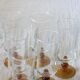 6 vintage brown footed champagne flutes in very good condition