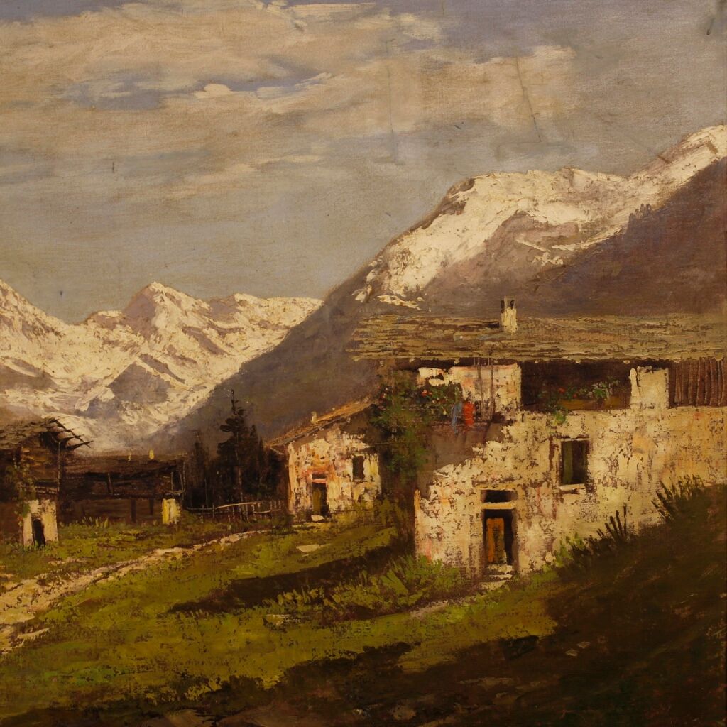 Italian signed mountain landscape painting from 20th century