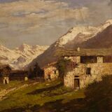 Italian signed mountain landscape painting from 20th century