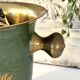 Vintage brass and green enamel cloisonné champagne cooler with sunflow