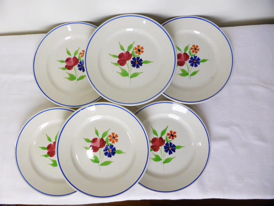 Set of 6 vintage Badonviller porcelain dessert plates