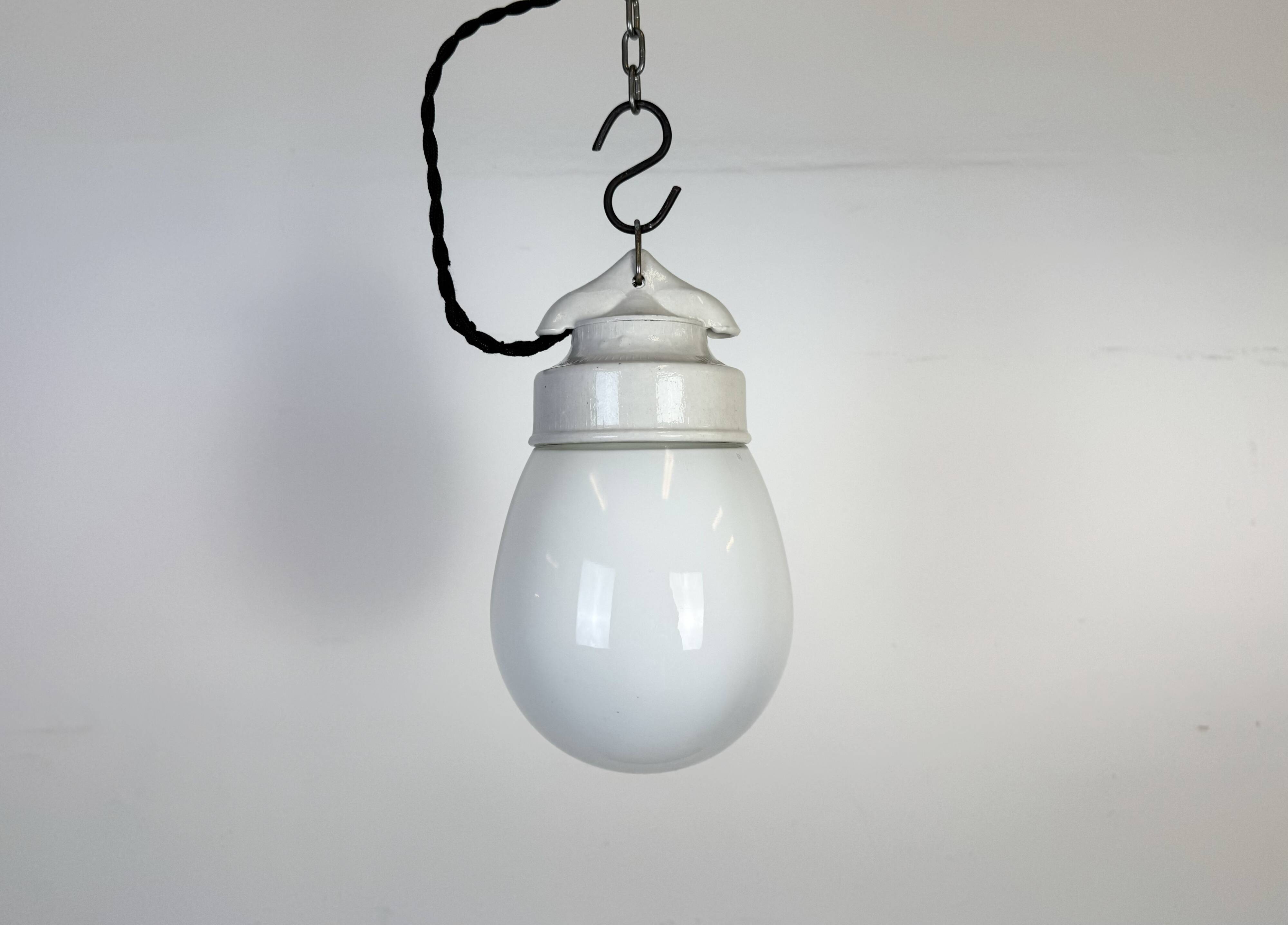 Vintage White Porcelain Pendant Light, 1970s