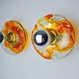 Pair of round wall lights by Murano Mazzega in orange frosted glass, Italy, 1970