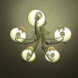 Lustre vintage, 5 feux, fer forgé et perles