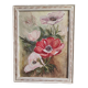 French watercolour of flowers, poppies, signed DR