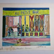 Lithograph, at the little bar, Beaujolais Nouveau, artist's proof, numbered signed, 76 x 55 cm
