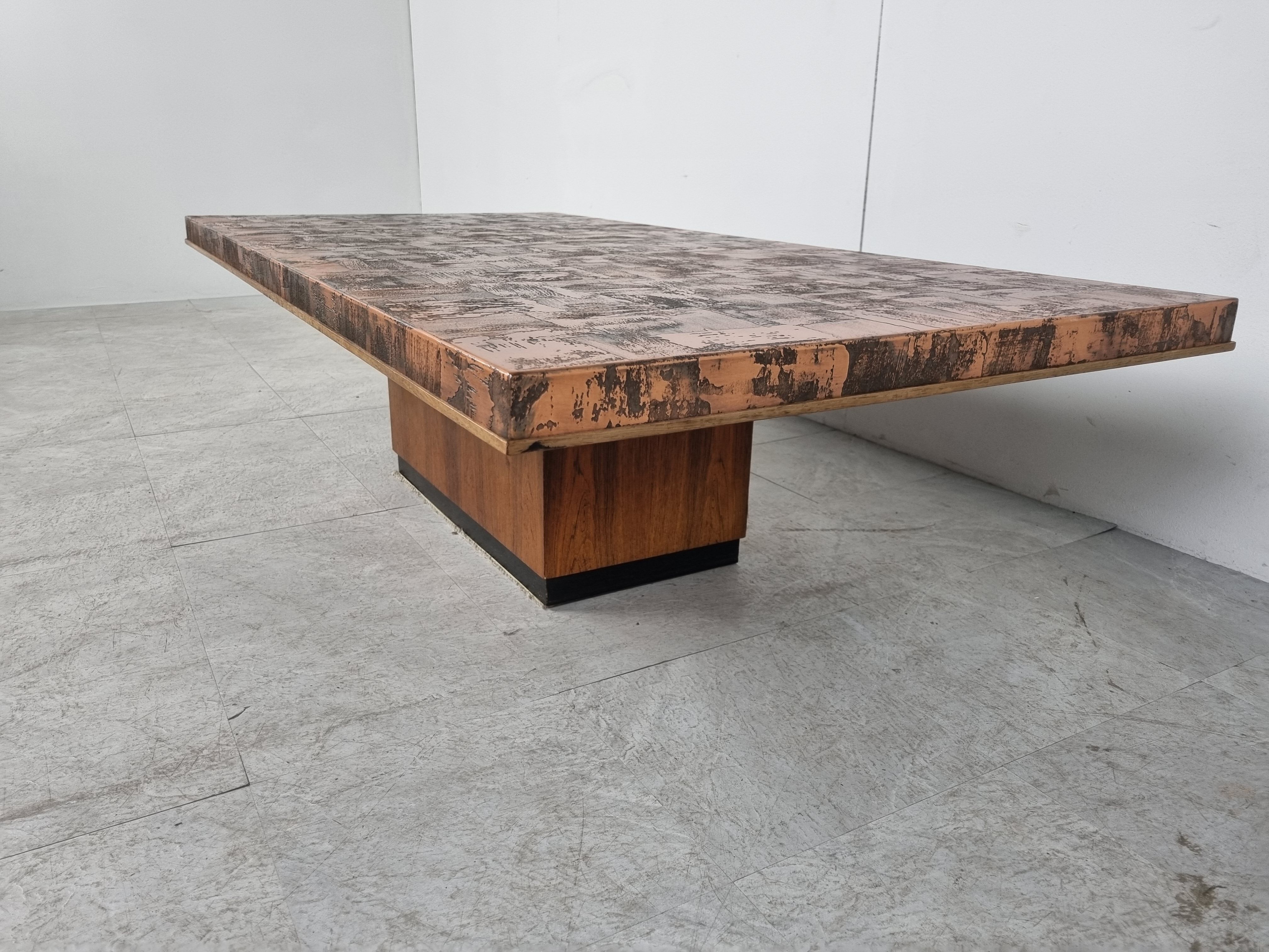 Vintage copper plated brutalist coffee table, 1970s