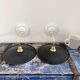 Set of two new electrified anthracite enamelled sheet wall lamps