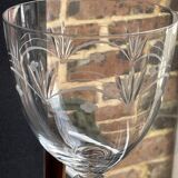 5 blown, cut and engraved crystal wine glasses