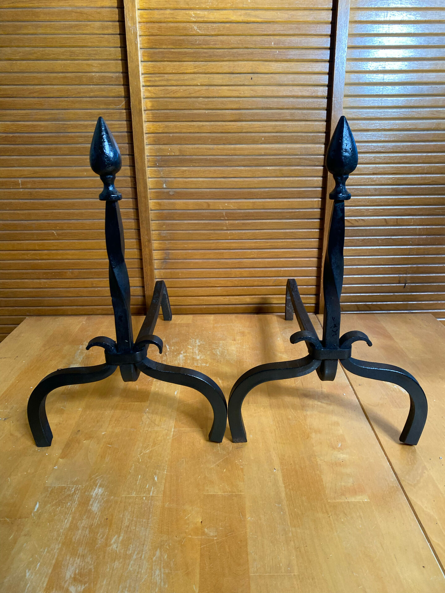 Pair of Fireplace Chenets Cast Iron Pointed 19th Century Vintage