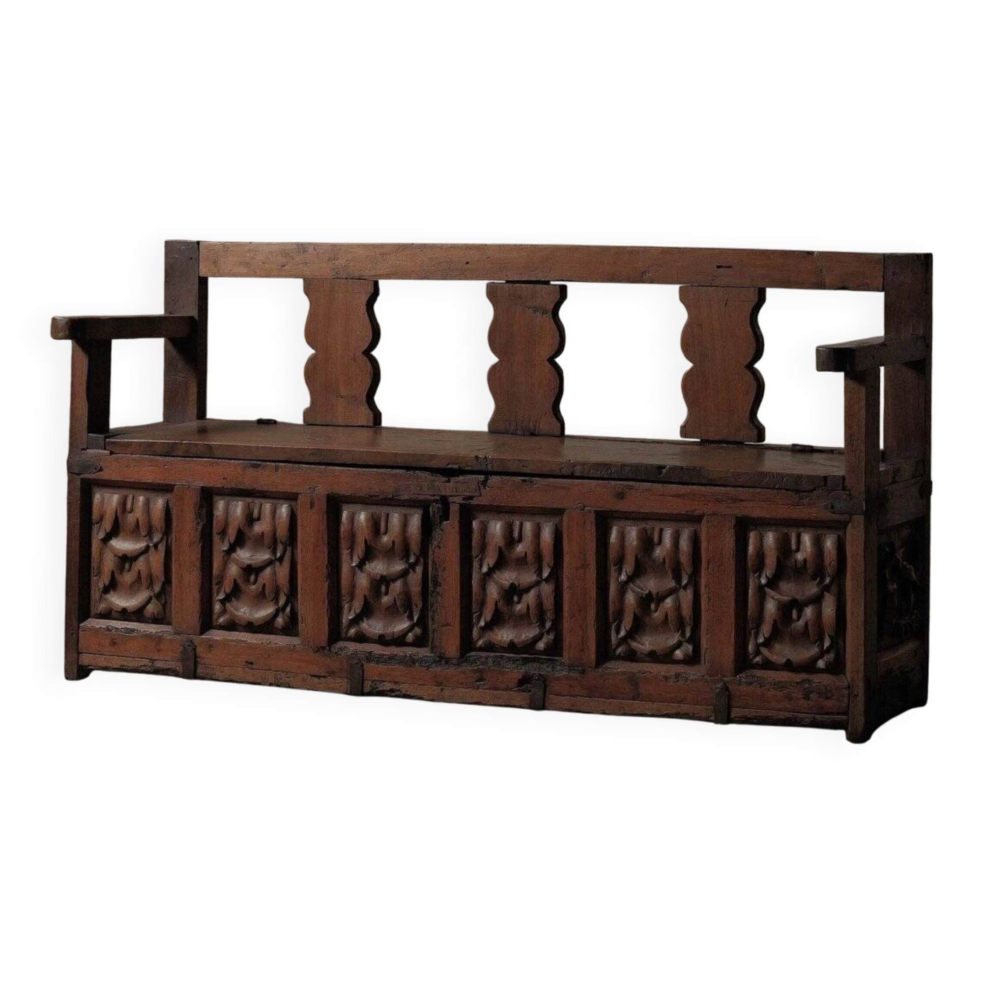 Carved solid wood bench-chest, 18th century