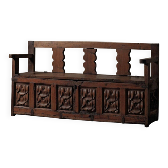 Carved solid wood bench-chest, 18th century