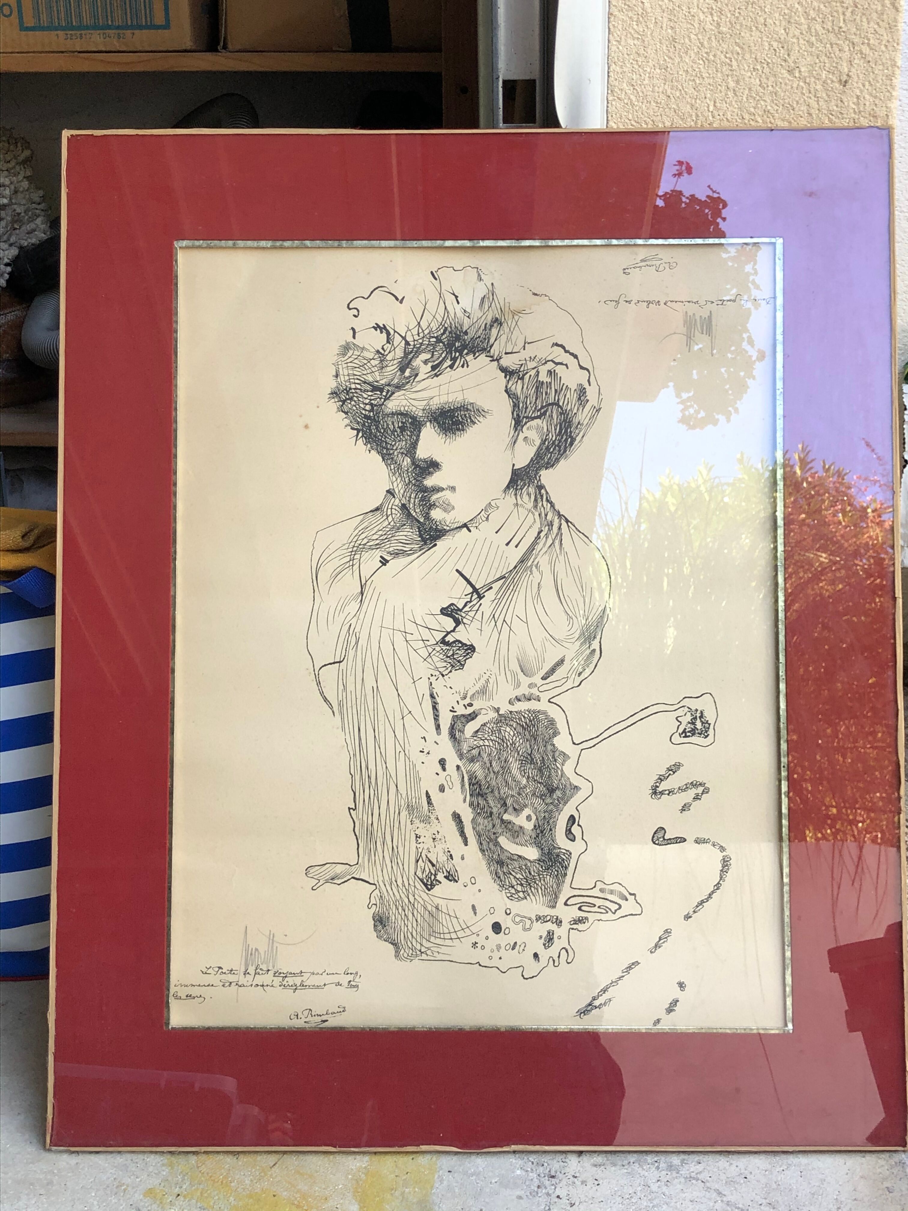 Lithograph Moretti Rimbaud / Verlaine