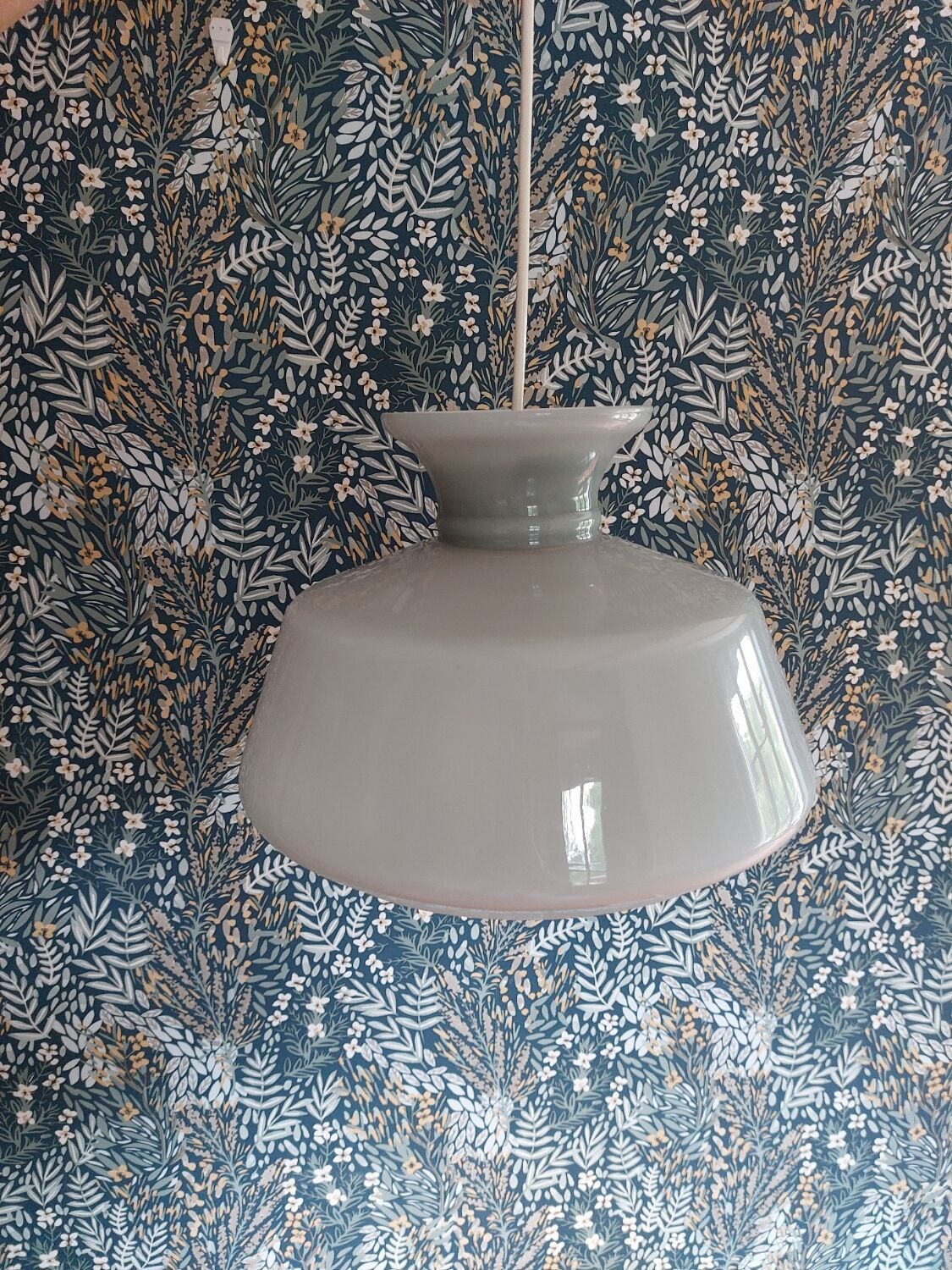Vintage powdery grey opaline pendant lamp