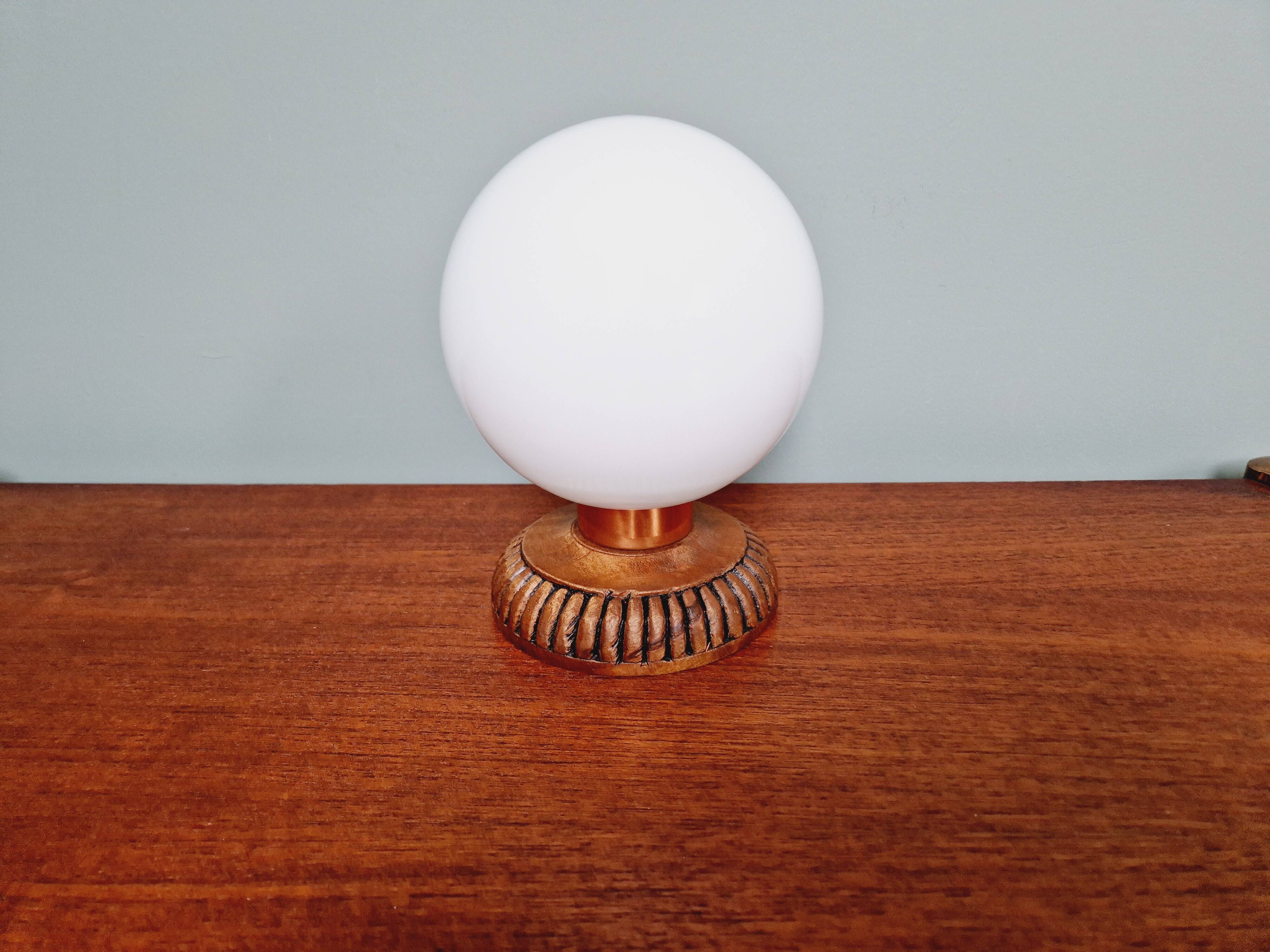 Wooden and white opaline table lamp, 1960s