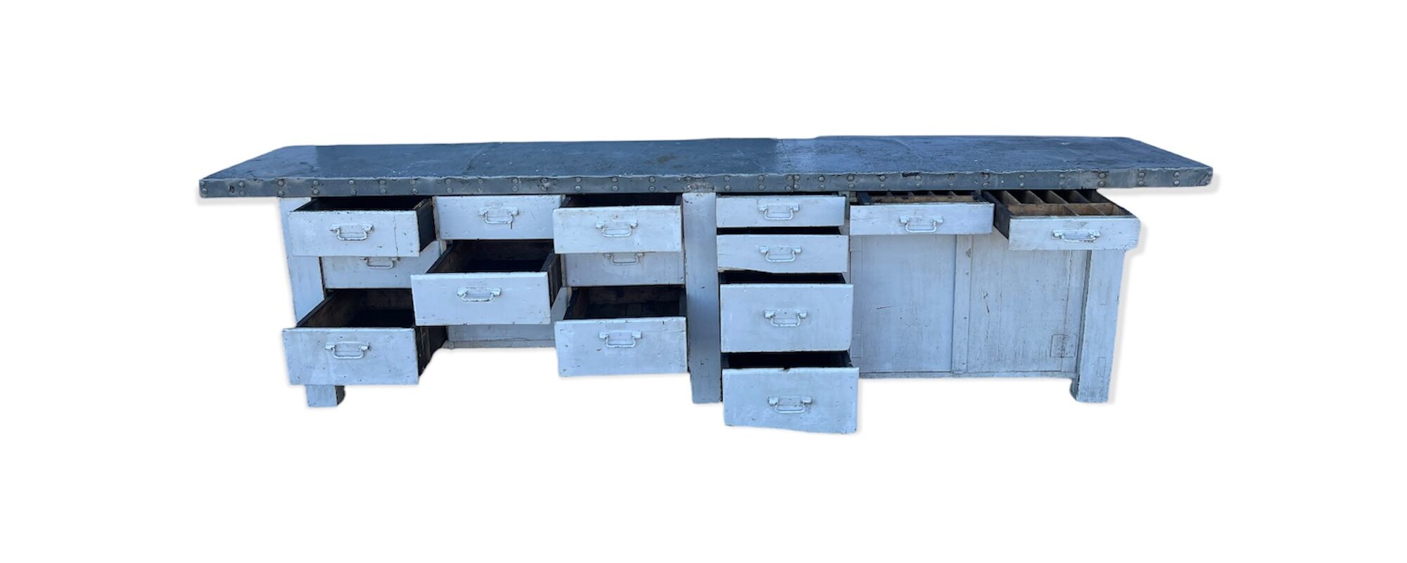Workbench with drawers furniture of wood and metal loom 1930