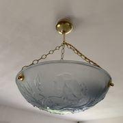 Art Deco vasque in glass pressed blue floral decoration France 1930
