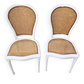 Set of 2 cane chairs in Louis XVI style – White and rattan