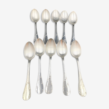 Set of 10 old silver spoons