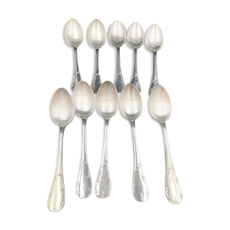 Set of 10 old silver spoons