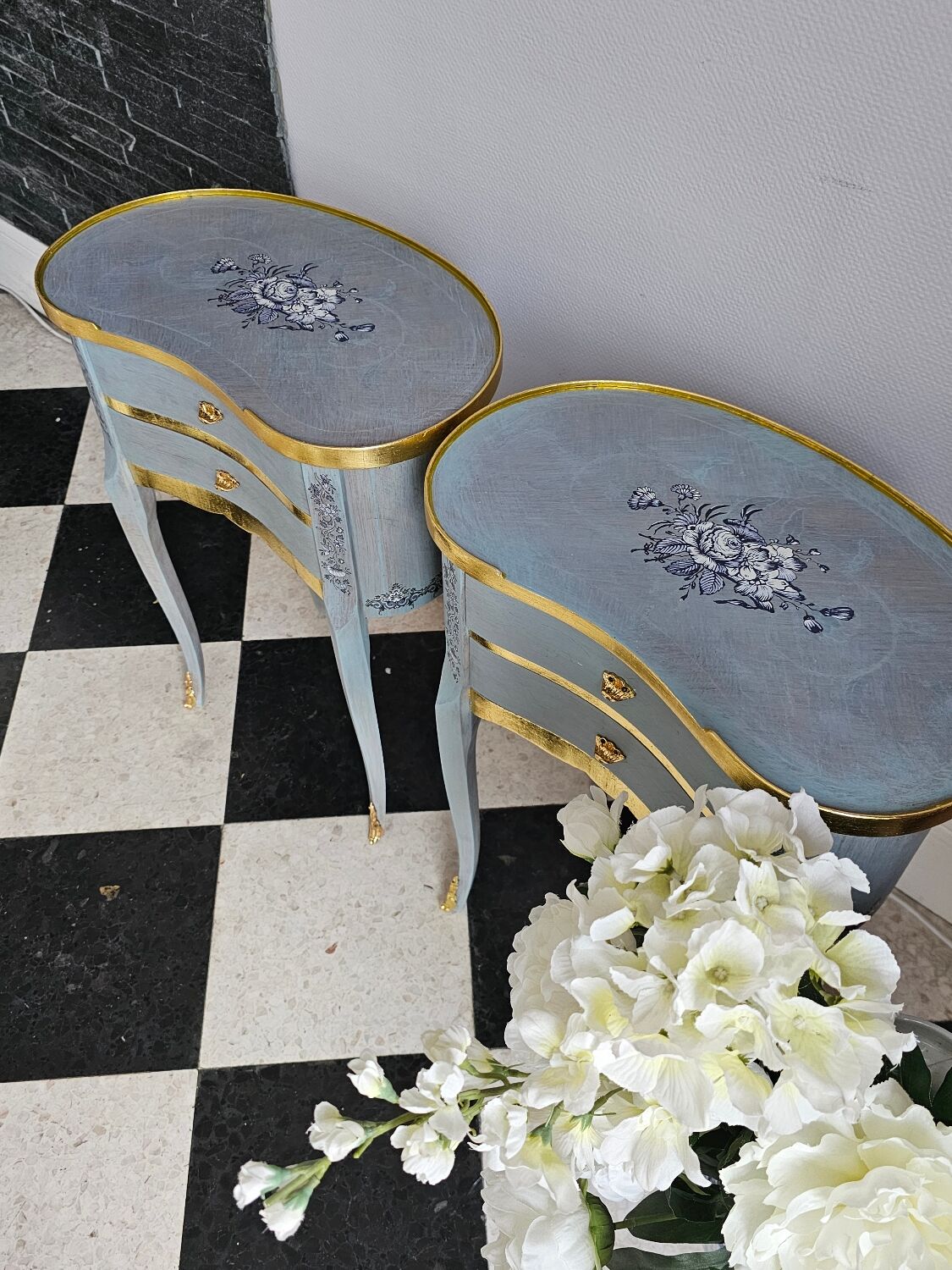 Louis XV style bedside table in marquetry