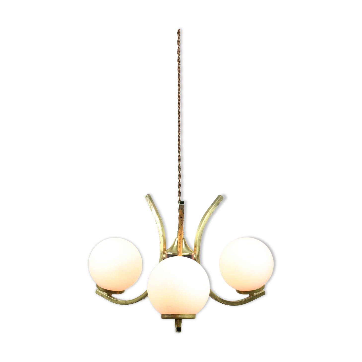 Mid-Century Italian Brass and Opaline Chandelier