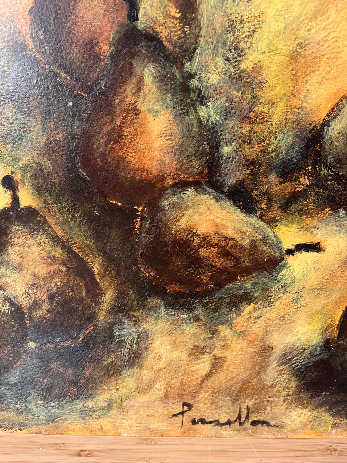 Still life with pears, watercolour on paper signed Françoise Persillon.