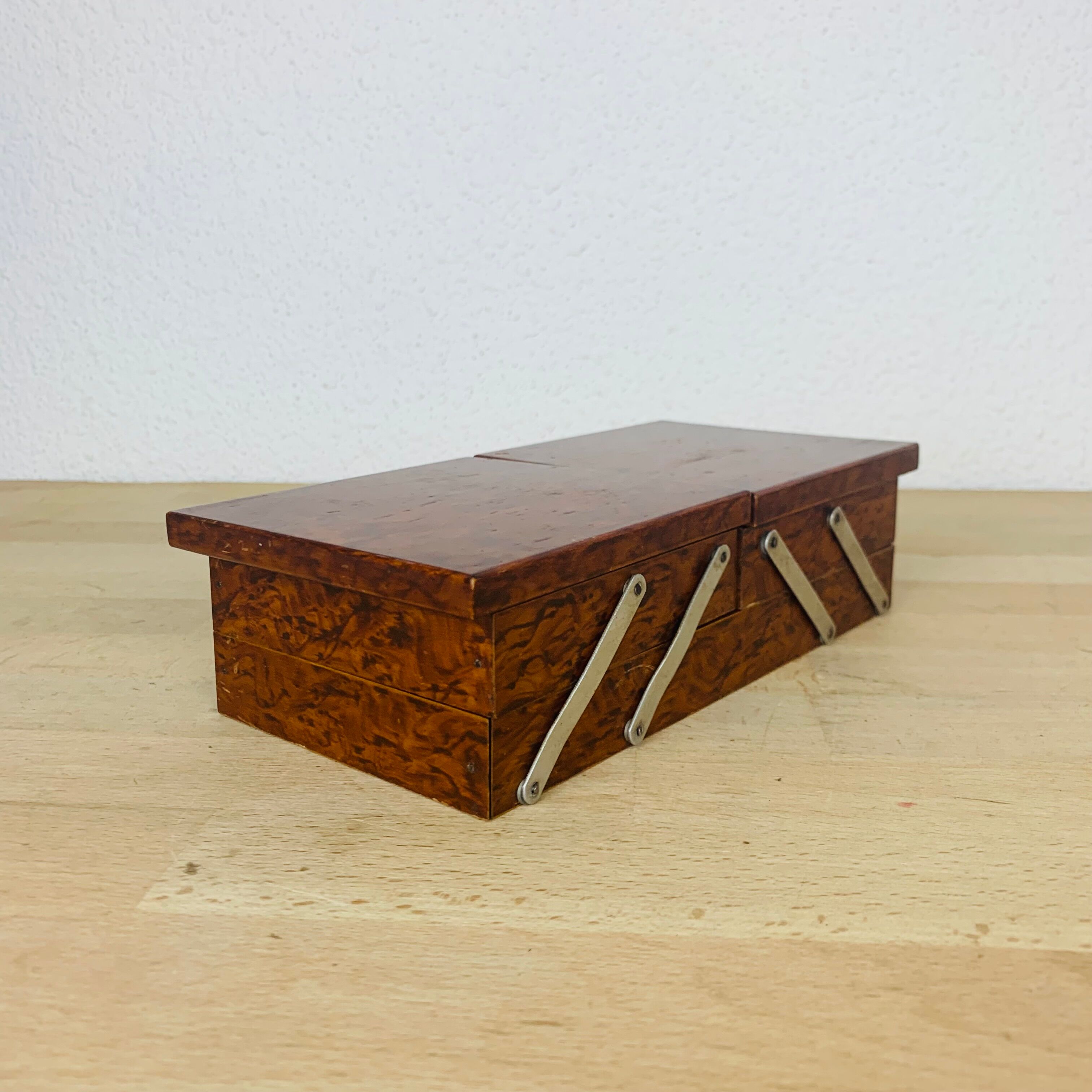 Walnut magnifying glass jewel box and mirrors