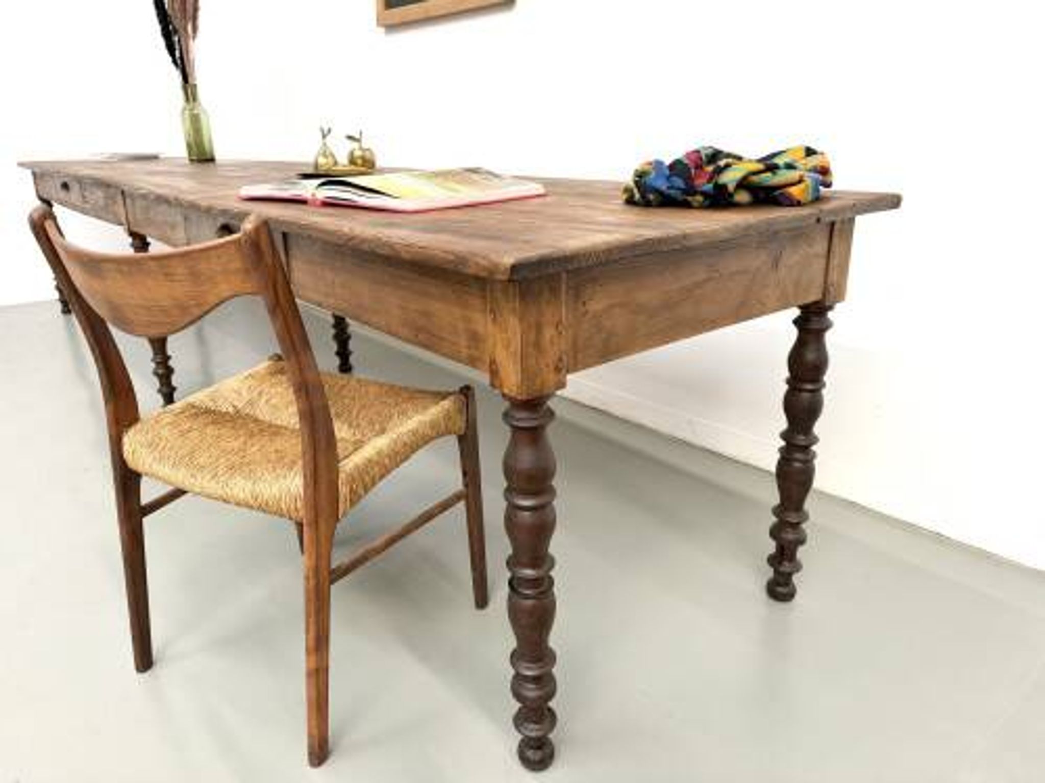 Table de ferme de 4 mètres en pin massif, vers 1900