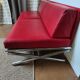 Large vintage red leather three-seater sofa – circa 1960 – structure e