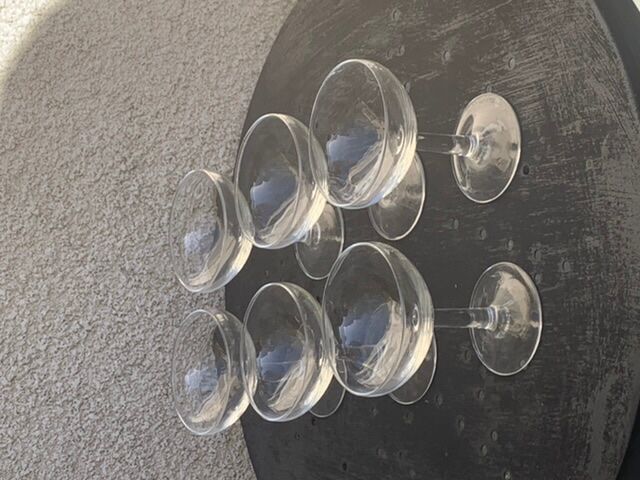 6 vintage transparent glass champagne glasses