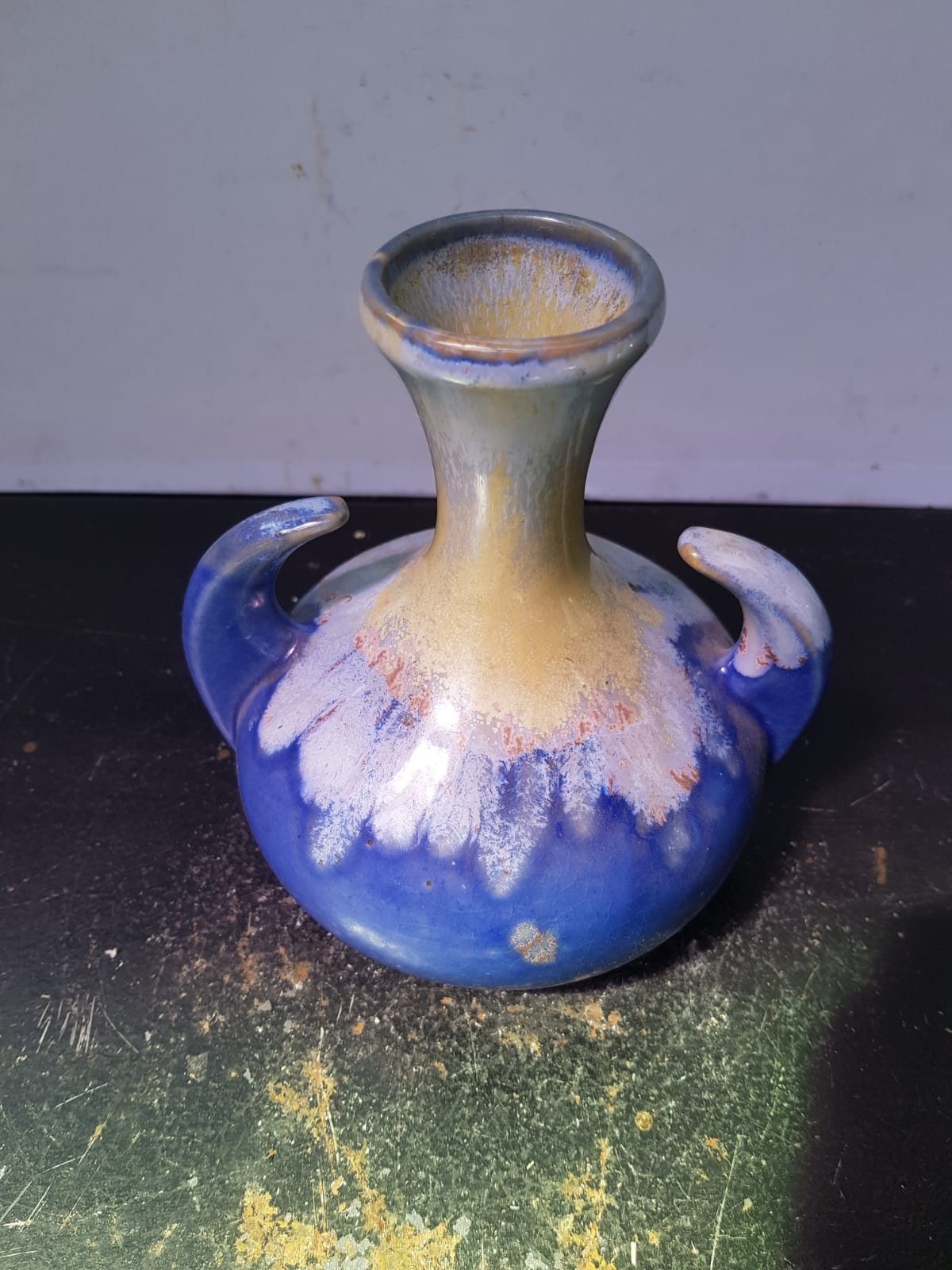 Old vase alpho ceramic blue 1970