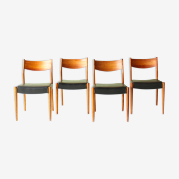 Série de 4 chaises design scandinave teck et cuir