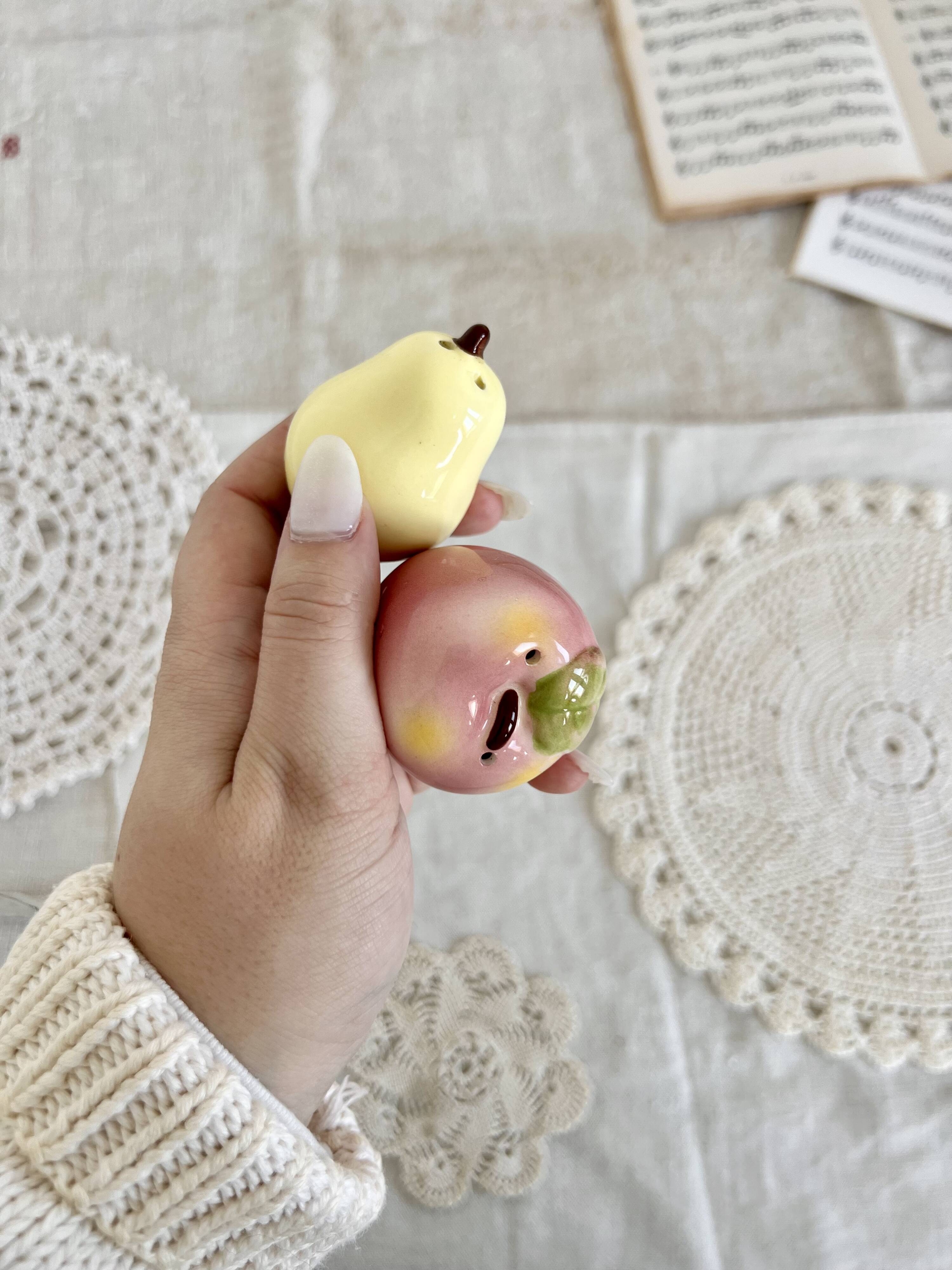 Vintage ceramic salt and pepper shaker and fruit slip