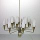 Italian mid-century modern brass and opaline glass chandelier, 1960
