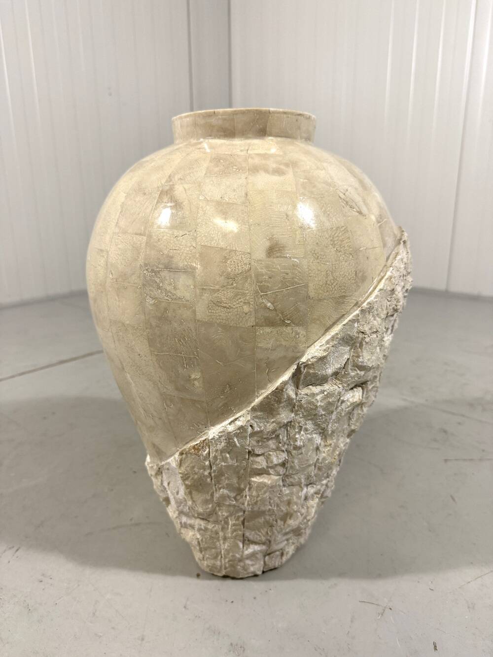 Travertine mactan stone columns & vase 1980’s