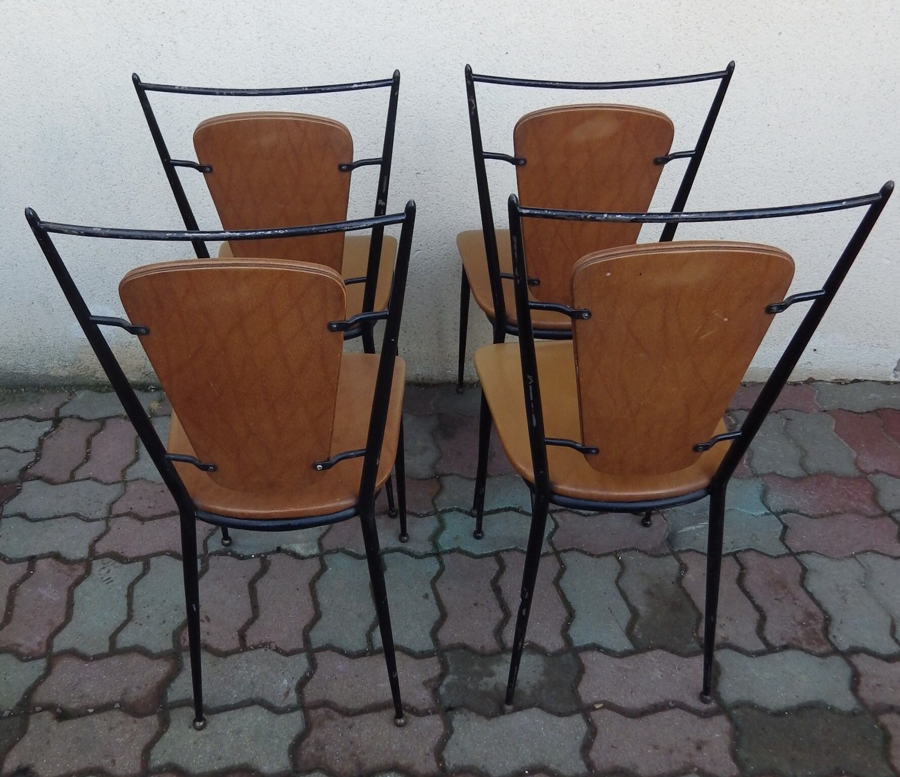 Set of 4 vintage brown leatherette chairs