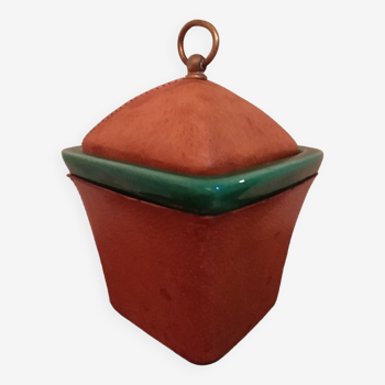 Antique ceramic and leather tobacco pot Longchamp